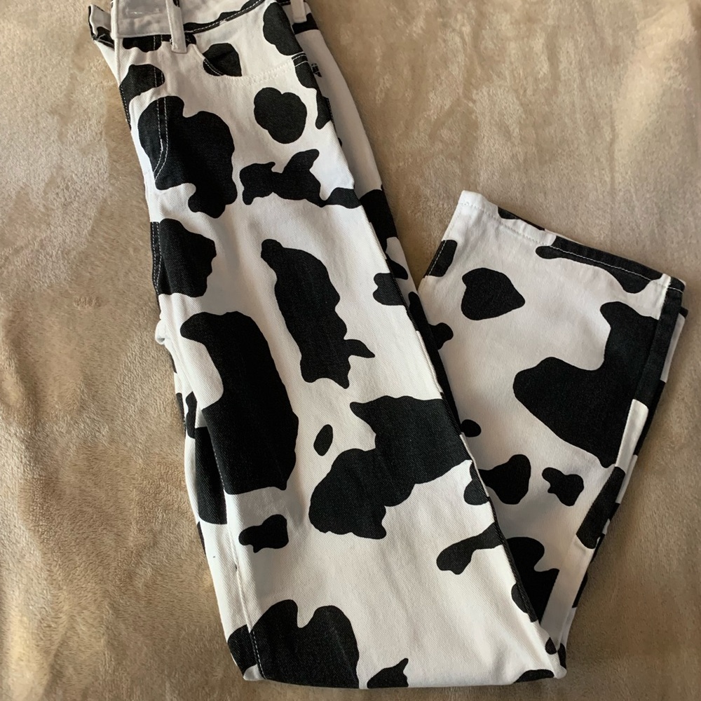 Cow Print Denim Pants